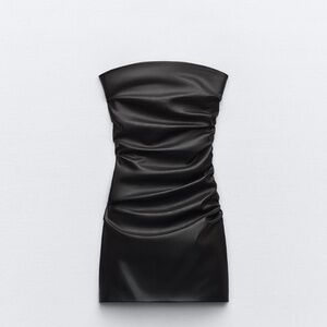 ZARA-FAUX LEATHER DRAPED DRESS